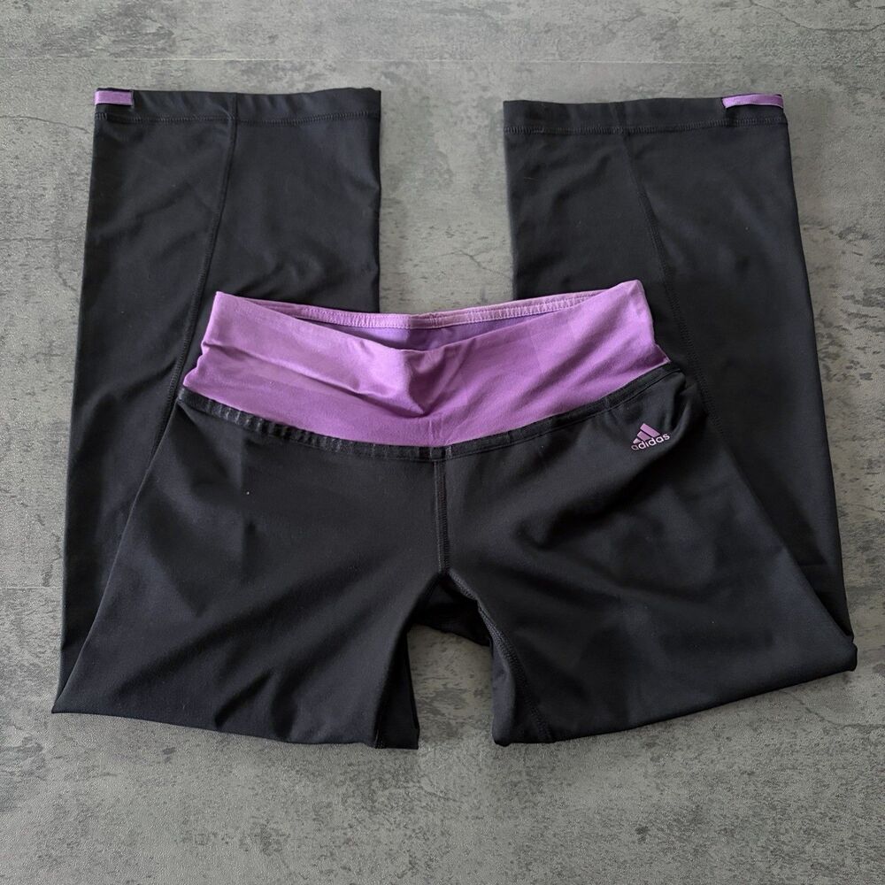 Adidas Pants Women Sz S Black Track Capri Banded Short Wide Leg Gym Baggy Y2K